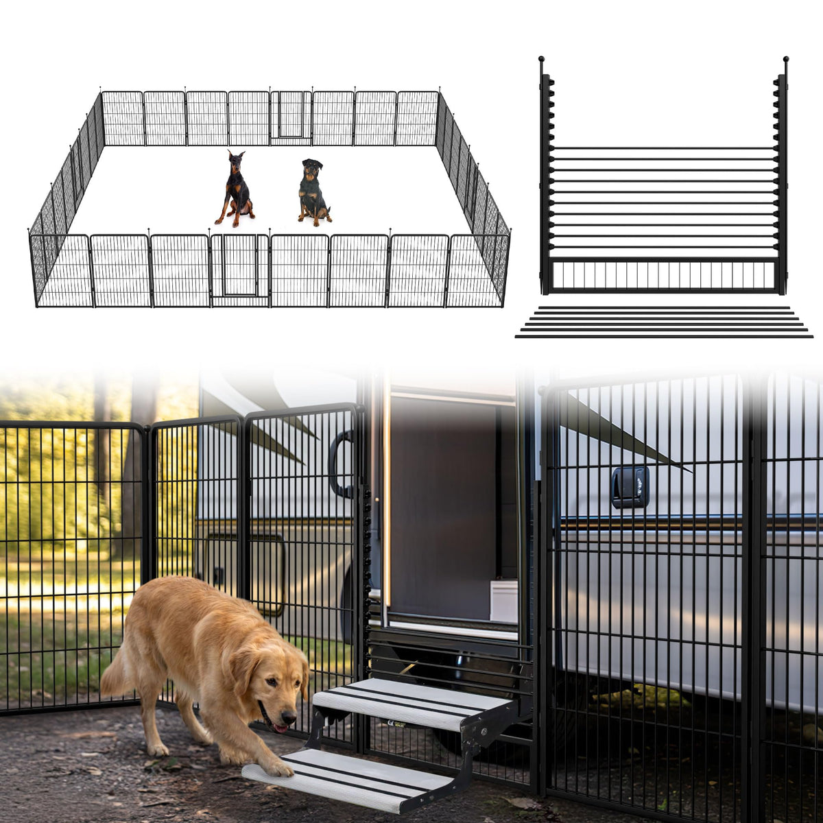 FXW Instant Dog Playpen with RV Step Grid for RV Camping, 40"H, 32 Panels