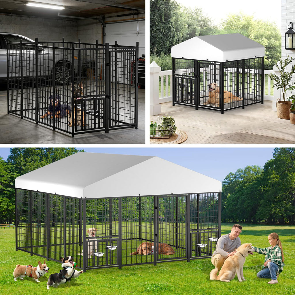 LOVMOR 10' x 8' Outdoor Dog Kennel with Roof for Large Dogs