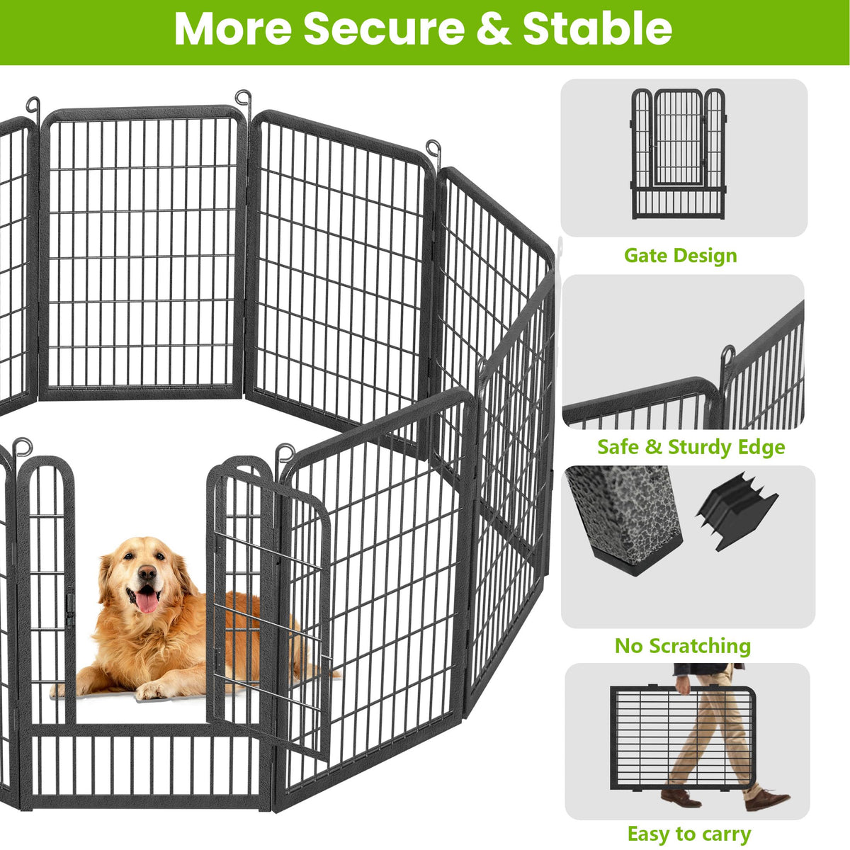 Dog Playpen Outdoor 40 Inch Height Extra Wide Outdoor Dog Fence, 42 Panels Large Pet Playpen Indoor Portable Fence Indoor Anti-Rust Pet Fence with Doors Dog Pen Outside for RV Camping Yard