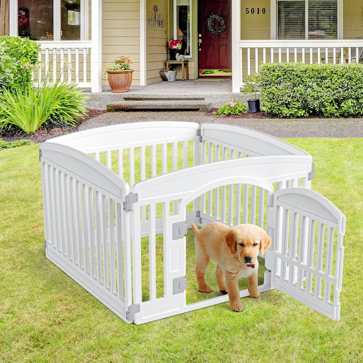 Plastic Pet Playpen for Small to Medium Dogs, 4 Panel (White