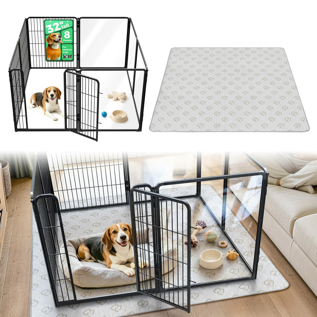 FXW AuraSpace Pro Acrylic & Wire Dog Playpen with Divider, 32"H, 12 Panels