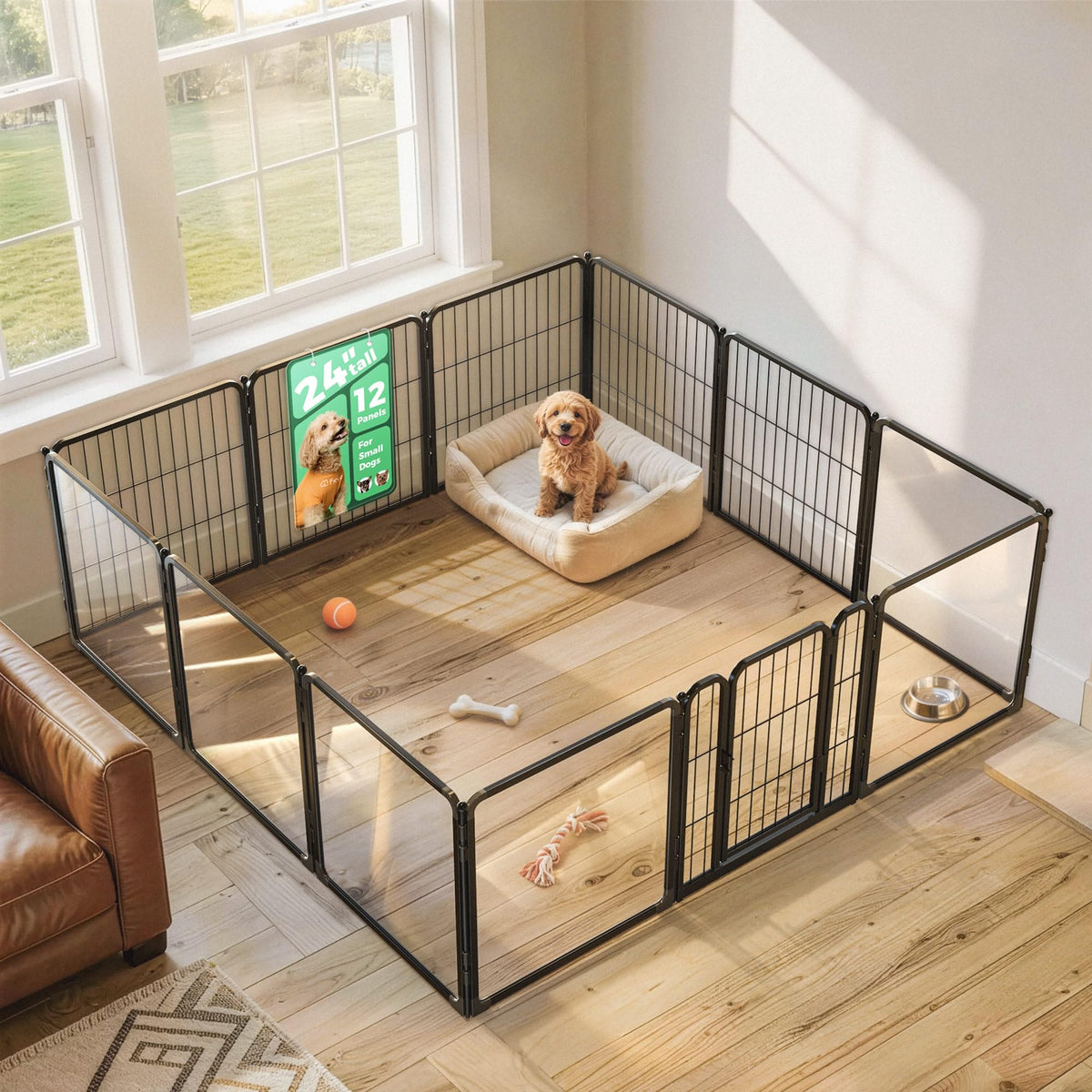 FXW AuraSpace Pro Acrylic & Wire Dog Playpen with Divider, 32"H, 12 Panels