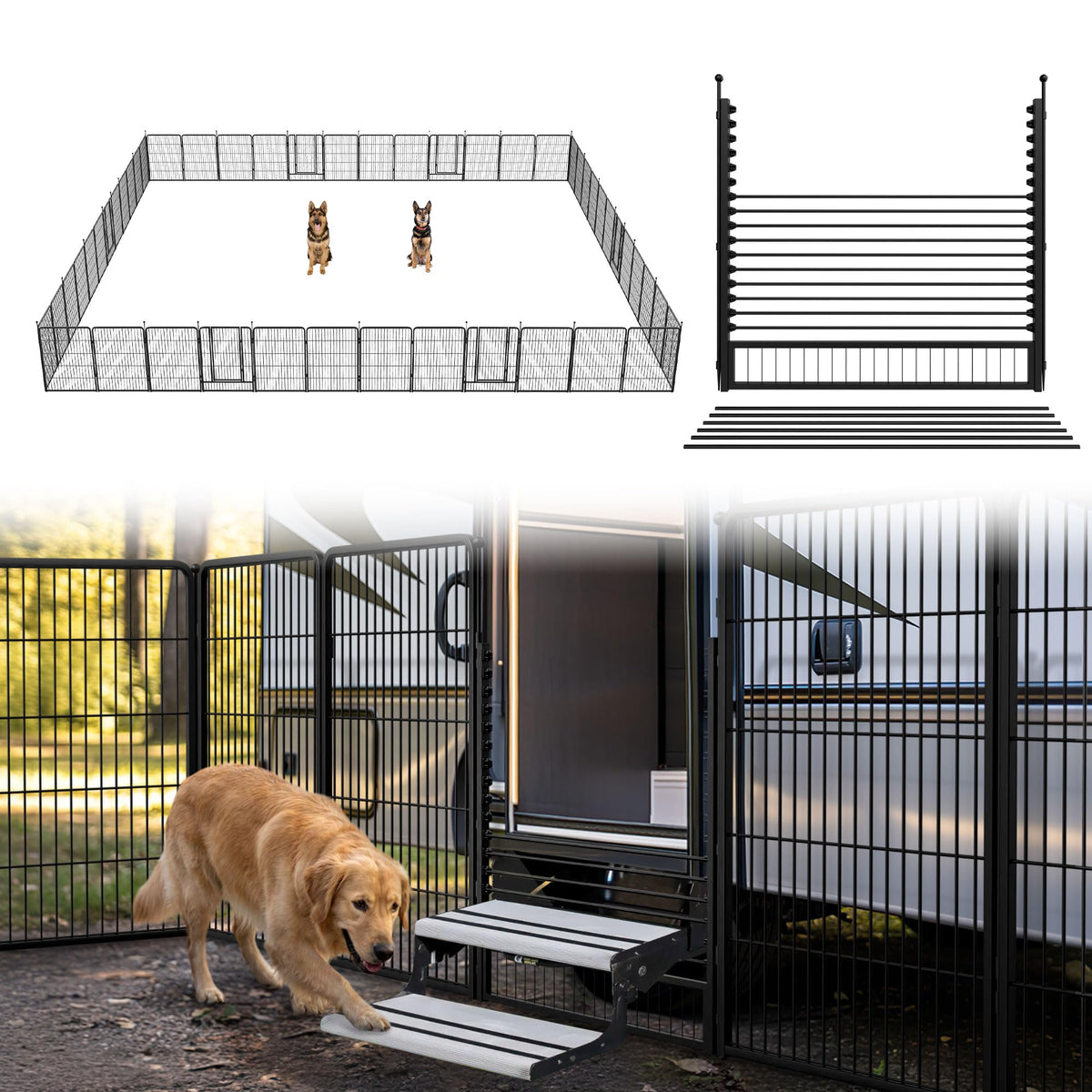 FXW Instant Dog Playpen with RV Step Grid for RV Camping, 40"H, 32 Panels