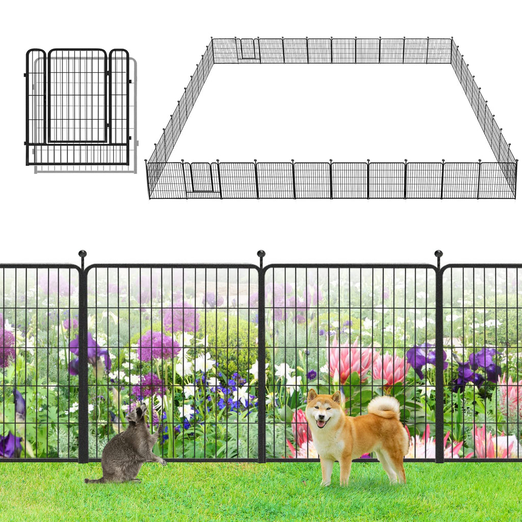 Garden Fence with Gate Metal Fencing Outdoor for Yard, 32in x147ft 64 Panels Outdoor Dog Fence Temporary Fence for Dogs Outside, Rustproof Garden Fencing Flower Bed Edging for Patio