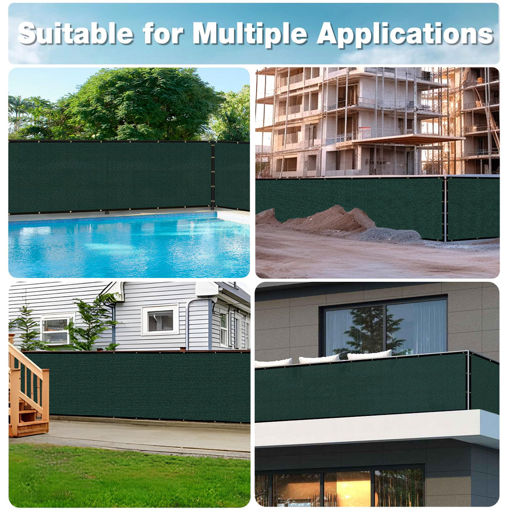 UPGRADE 8'X255'Customized Privacy Fence Cover – UV Resistant HDPE Mesh for Dog Kennels, Job Sites, Commercial Fence, Backyard Dark Green