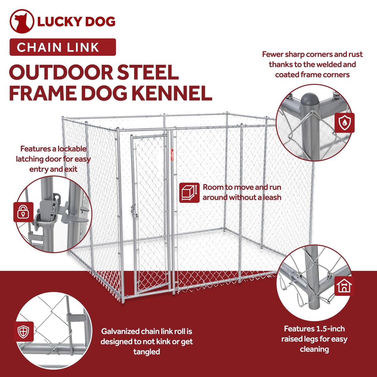 Lucky Dog 2-in-1 Galvanized Chain Link Dog Kennel, Silver, 6 Ft, 2-Pack