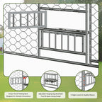Large Outdoor Dog Kennel with Waterproof Canopy & Built-in Elevated Feeder, Heavy Duty Galvanized Steel Frame,Escape-Proof Chain Link Pet Playpen for Large Dogs, Adjustable Height Bowls (20x10 FT)