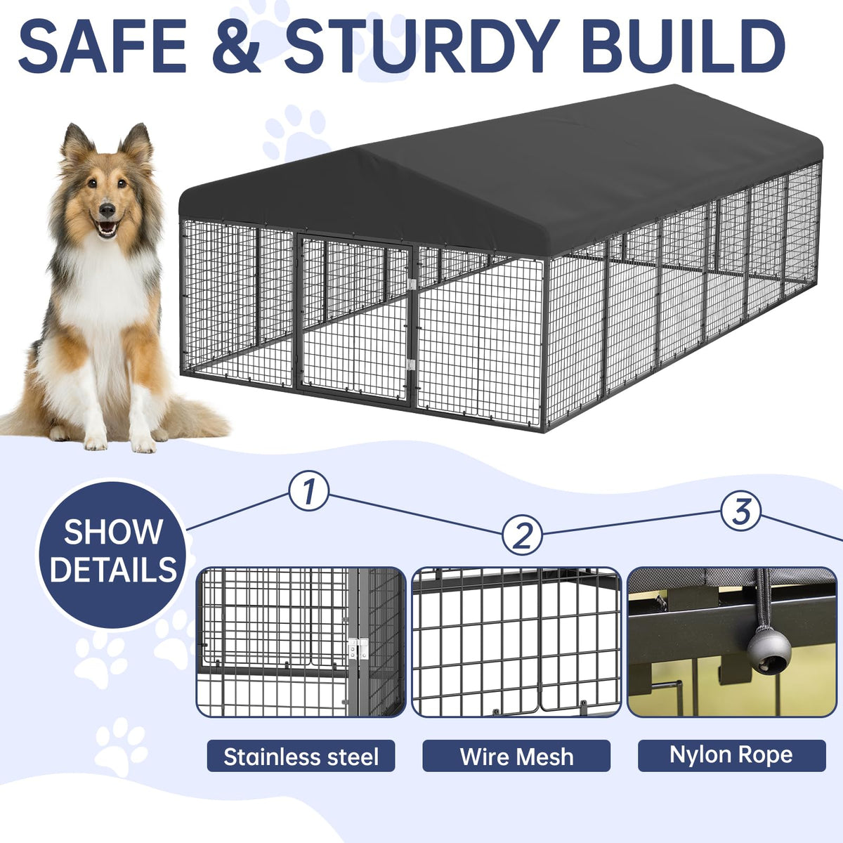Petony 20×10ft Outdoor Steel Dog Enclosure Heavy Duty Dog Kennel