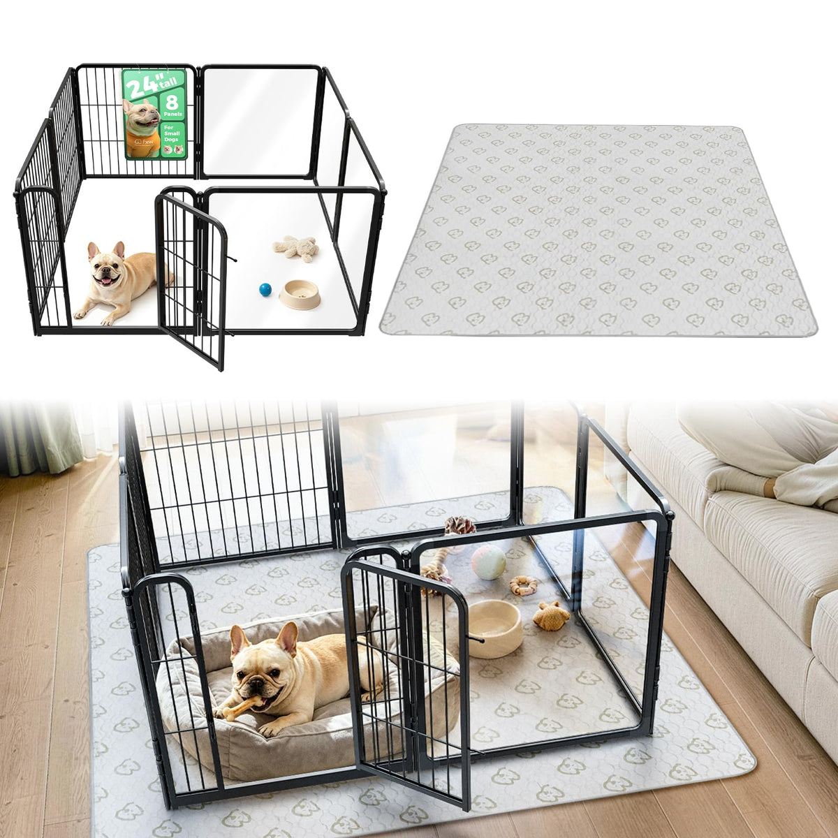 FXW AuraSpace Pro Acrylic & Wire Dog Playpen with Divider, 32"H, 12 Panels
