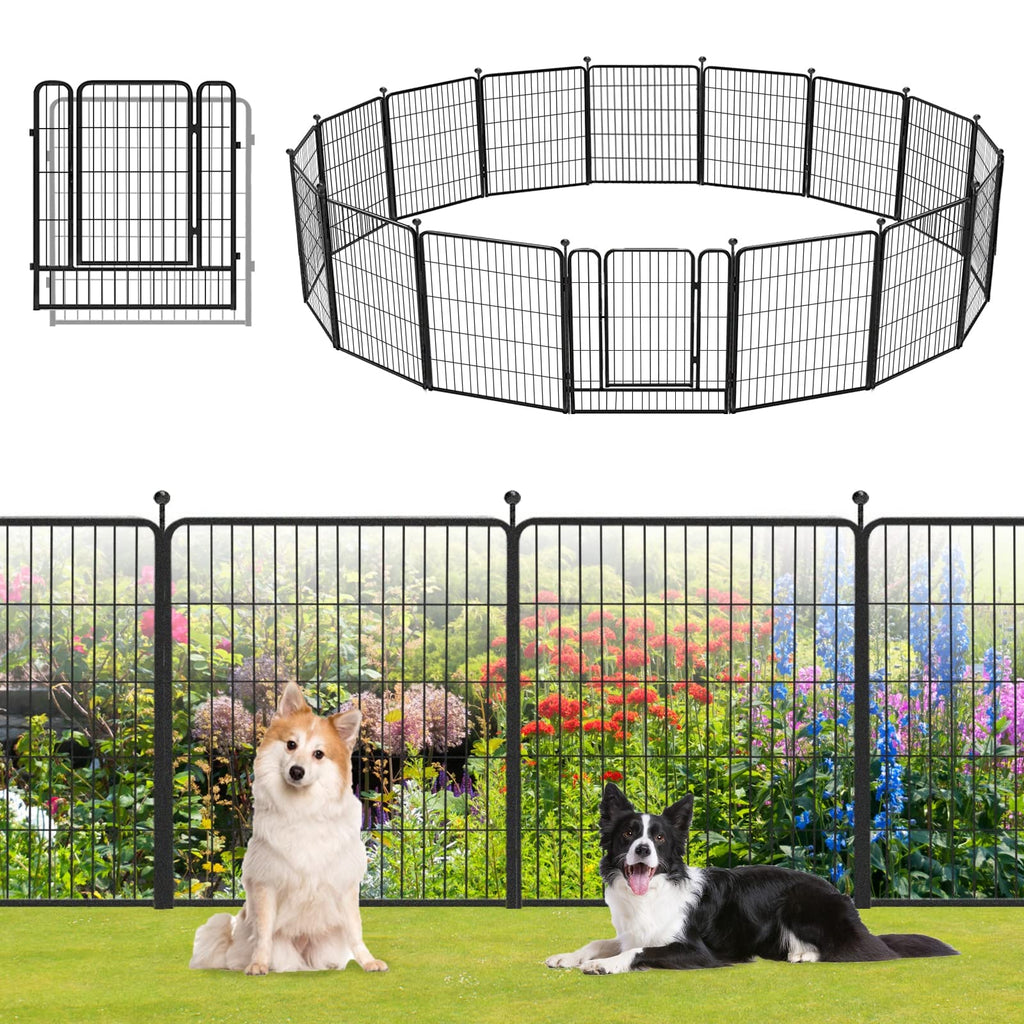 Garden Fence with Gate Metal Fencing Outdoor for Yard, 32in x147ft 64 Panels Outdoor Dog Fence Temporary Fence for Dogs Outside, Rustproof Garden Fencing Flower Bed Edging for Patio