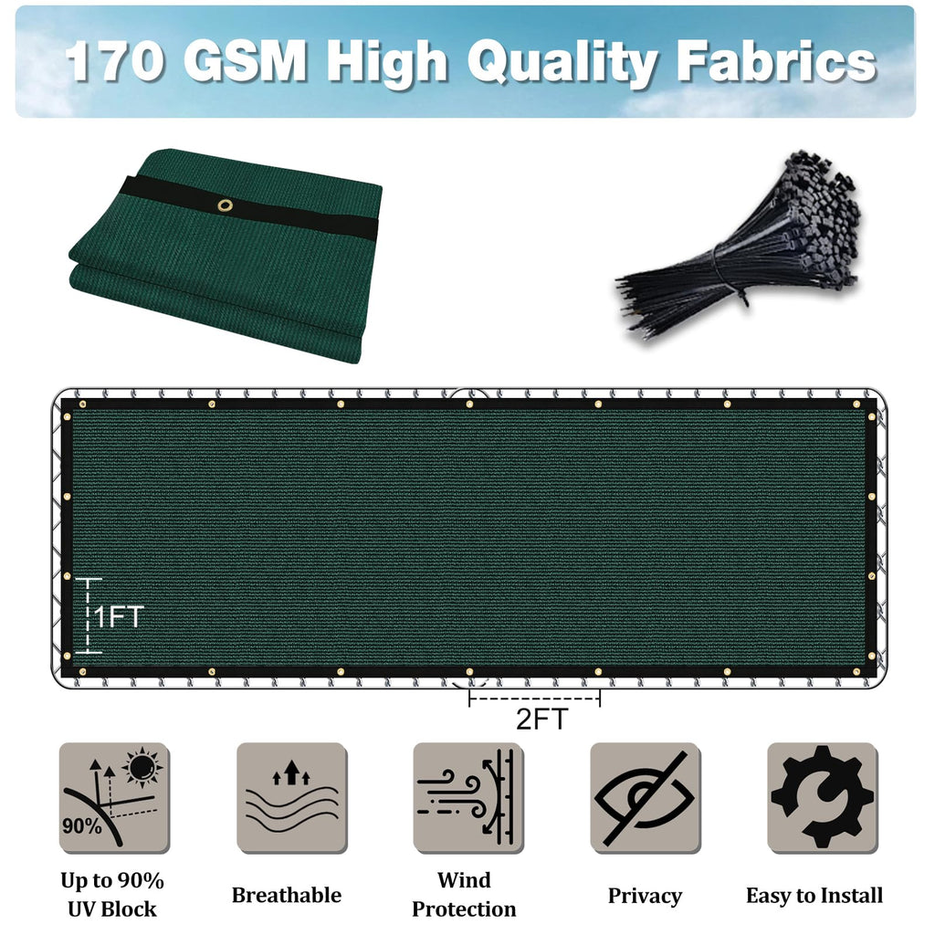 UPGRADE 8'X255'Customized Privacy Fence Cover – UV Resistant HDPE Mesh for Dog Kennels, Job Sites, Commercial Fence, Backyard Dark Green