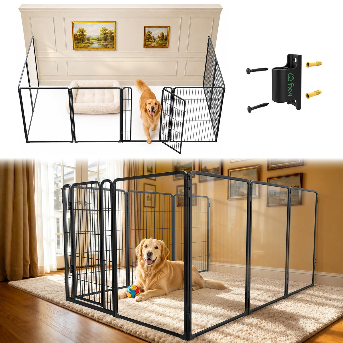 FXW AuraSpace Pro Acrylic & Wire Dog Playpen with Divider, 32"H, 12 Panels