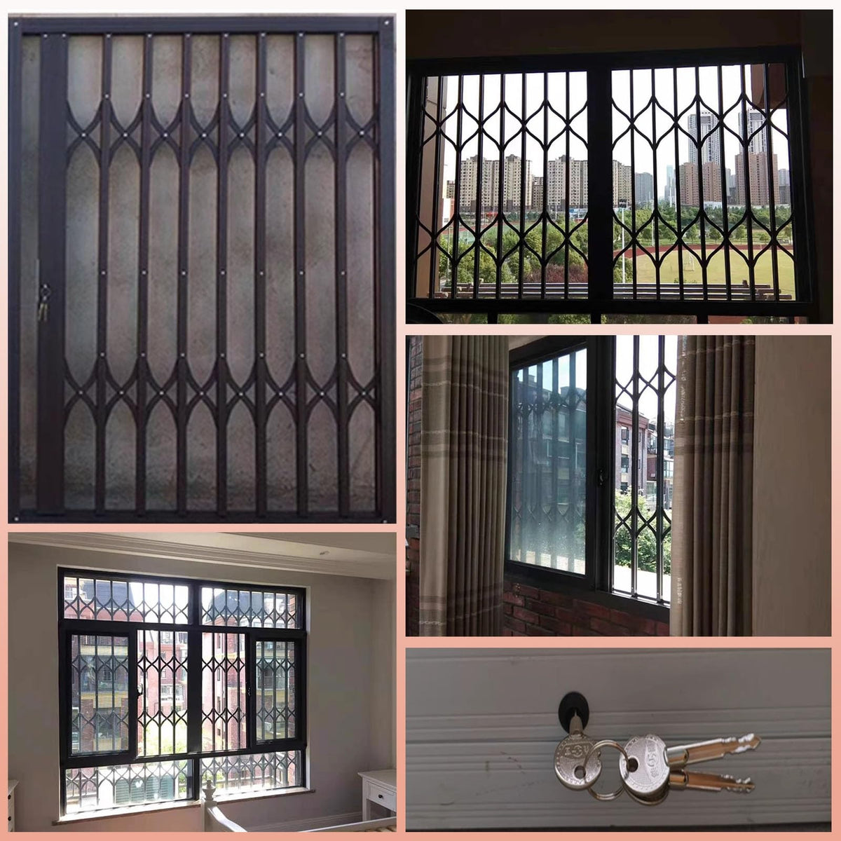 Extendable Locking Burglar Bars for Sliding Doors & Windows, Security Fence Guard for Basements, Accordion Grate Net for Cats & Dogs (70x140cm/28x55in)