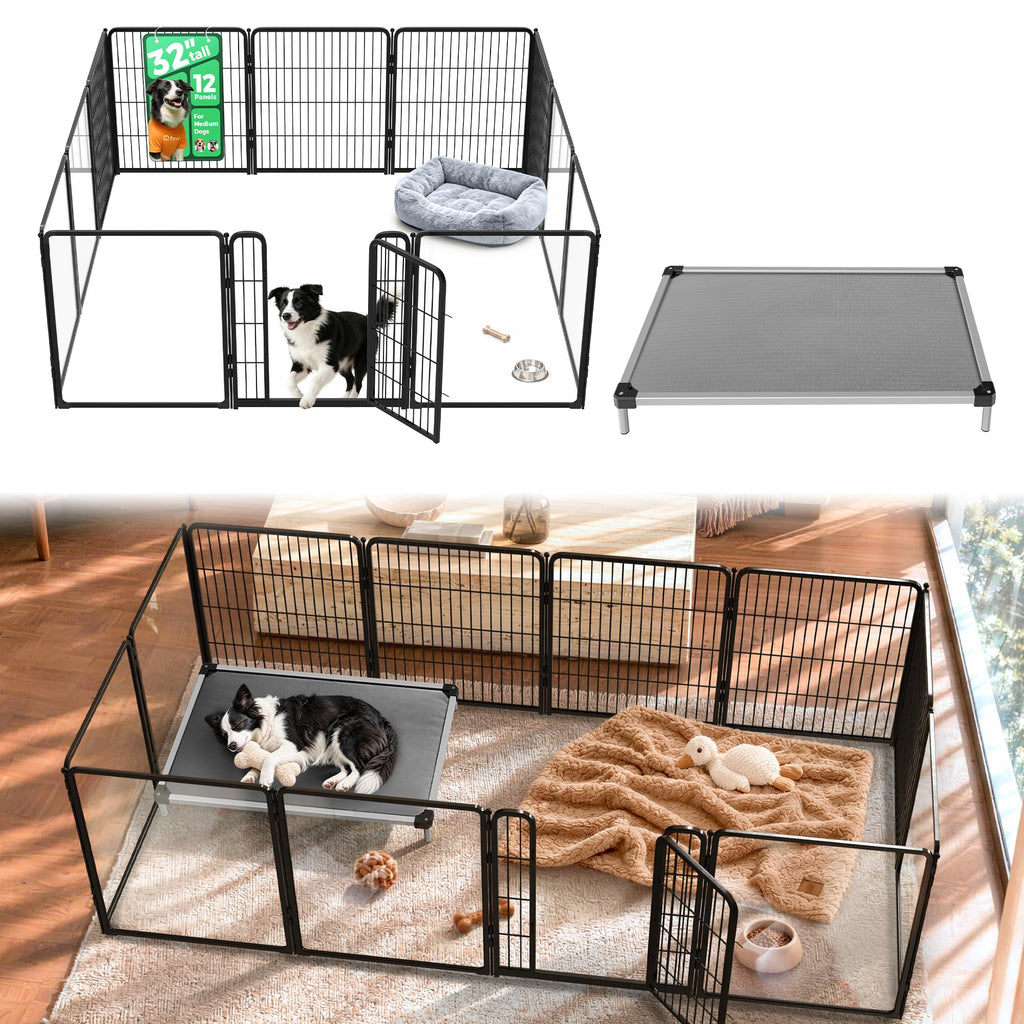 FXW AuraSpace Pro Acrylic & Wire Dog Playpen with Divider, 32"H, 12 Panels