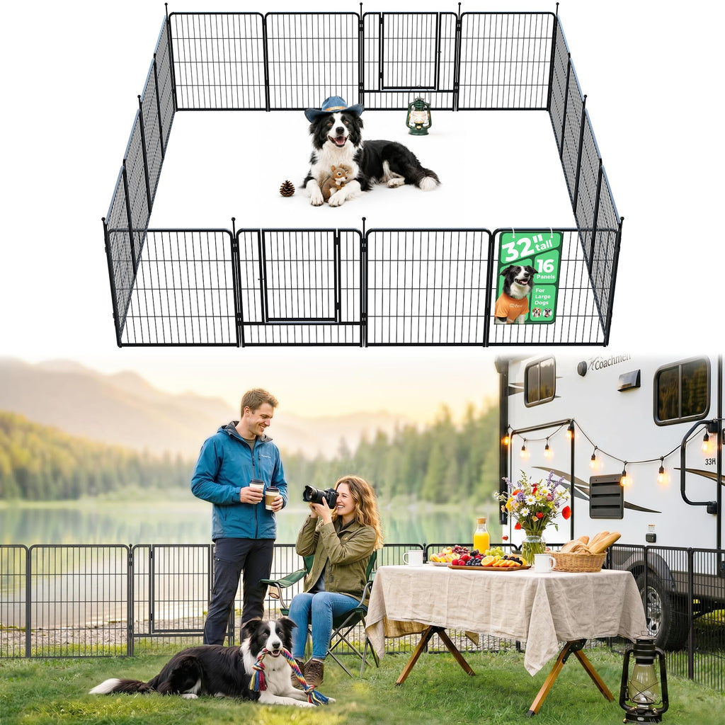 FXW Instant Dog Playpen with RV Step Grid for RV Camping, 40"H, 32 Panels