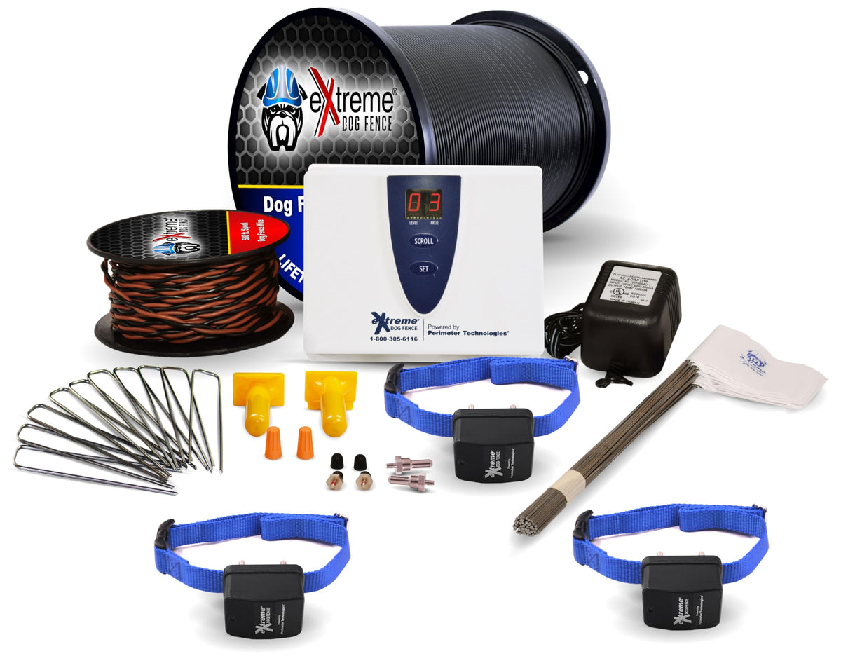 Underground Electric Dog Fence Kit, Stubborn Dog, Pro Grade, 3-Dog, 1500 ft