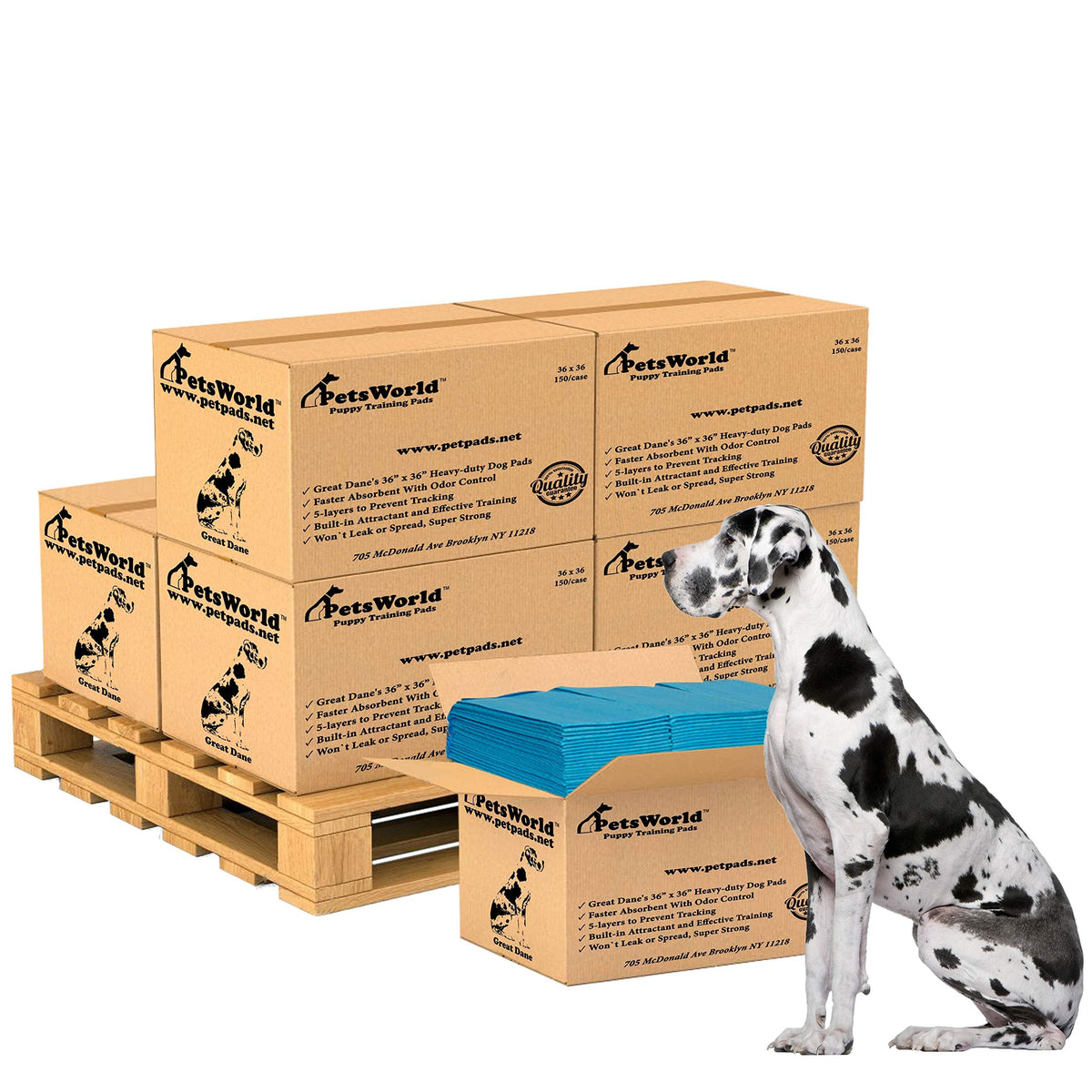 PETSWORLD Giant Dog Potty Pads, Odor-Eliminating, 36" x 36", Ultra Absorbent 5-Layer Leak-Proof Training Pads for Dogs & Cats (36x36, 1200 Count)