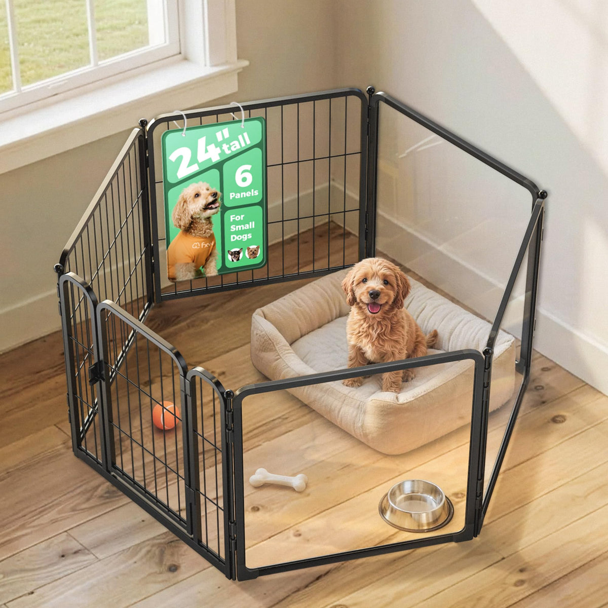FXW AuraSpace Pro Acrylic & Wire Dog Playpen with Divider, 32"H, 12 Panels