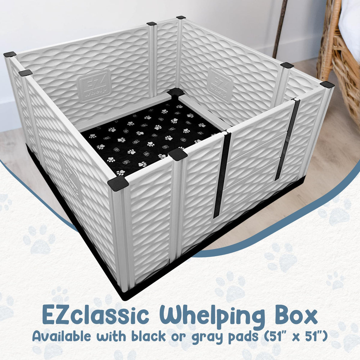 EZclassic Dog Whelping Box - Washable Pee Pad, Large 48"x48"x28"
