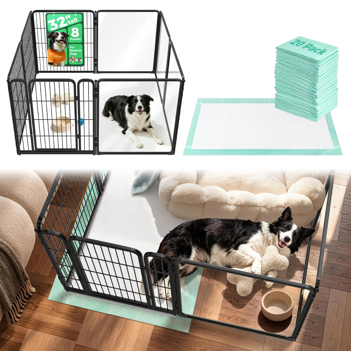 FXW AuraSpace Pro Acrylic & Wire Dog Playpen with Divider, 32"H, 12 Panels