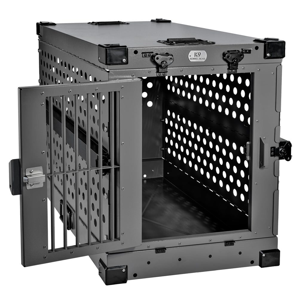 K9 Kennel Boss - Heavy Duty Fully Collapsible Powder-Coated Aluminum Dog Crate - Medium (Gray)
