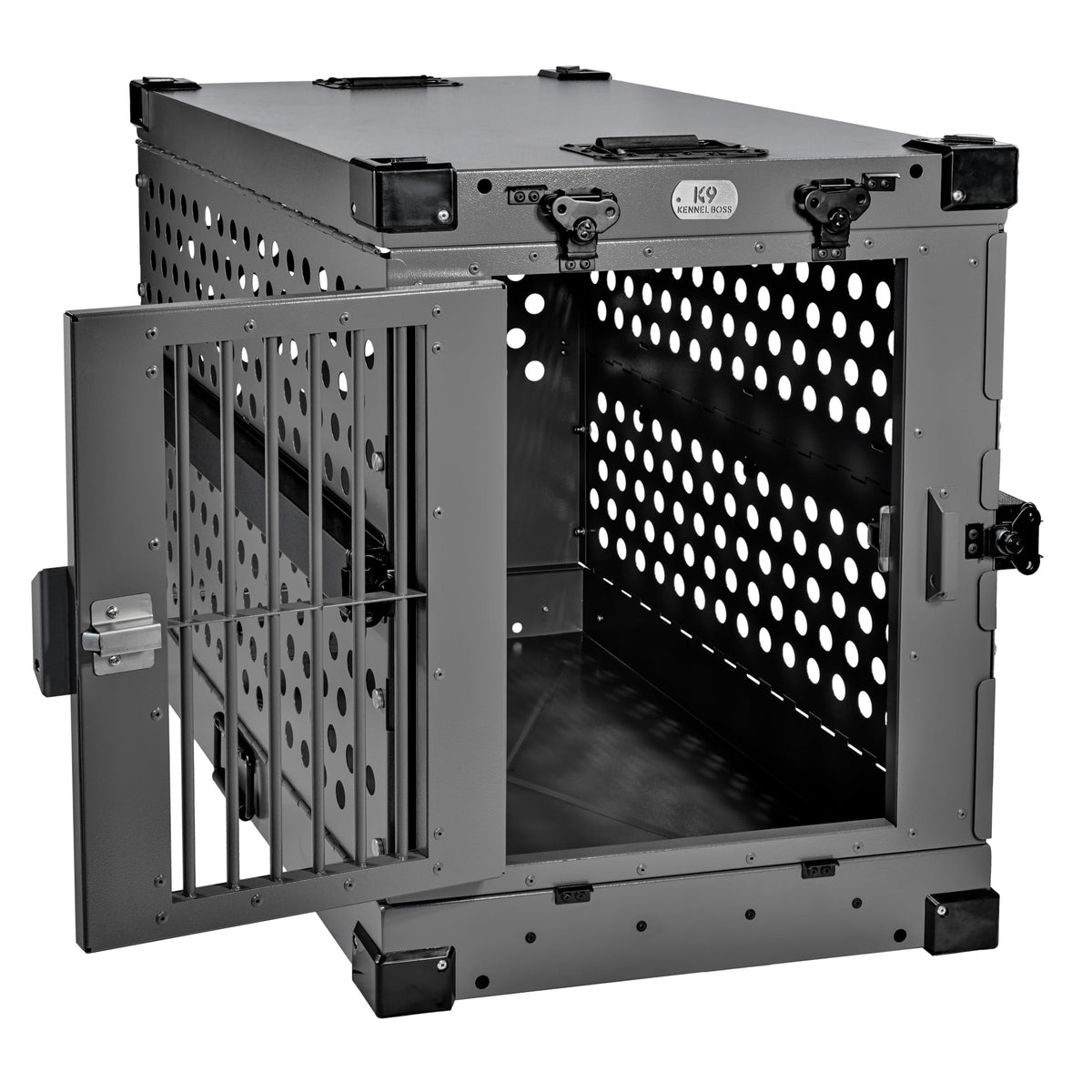 K9 Kennel Boss - Heavy Duty Fully Collapsible Powder-Coated Aluminum Dog Crate - Medium (Gray)