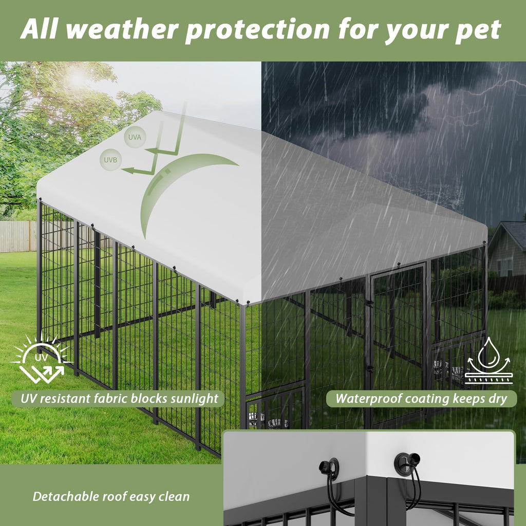 LOVMOR 10' x 8' Outdoor Dog Kennel with Roof for Large Dogs