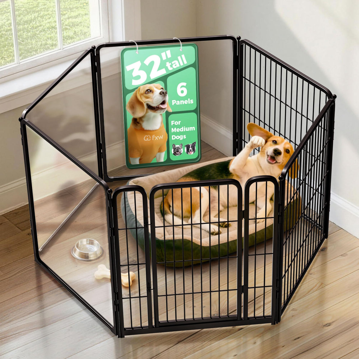 FXW AuraSpace Pro Acrylic & Wire Dog Playpen with Divider, 32"H, 12 Panels