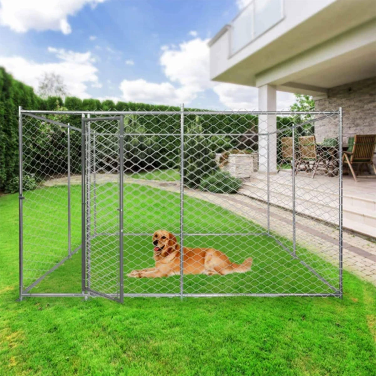 Lucky Dog 2-in-1 Galvanized Chain Link Dog Kennel, Silver, 6 Ft, 2-Pack