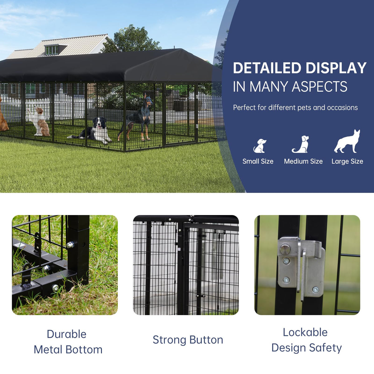Petony 20×10ft Outdoor Steel Dog Enclosure Heavy Duty Dog Kennel