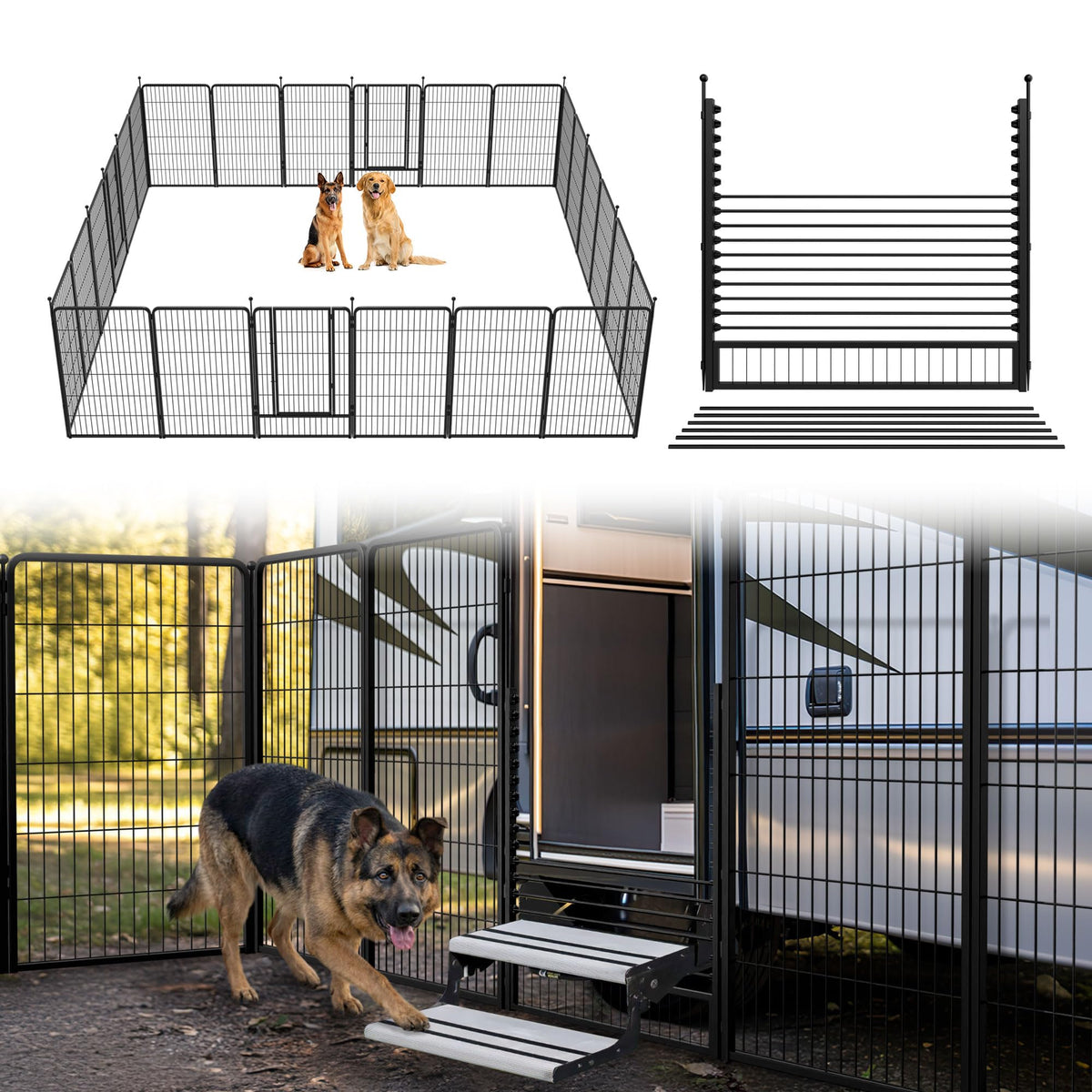 FXW Instant Dog Playpen with RV Step Grid for RV Camping, 40"H, 32 Panels