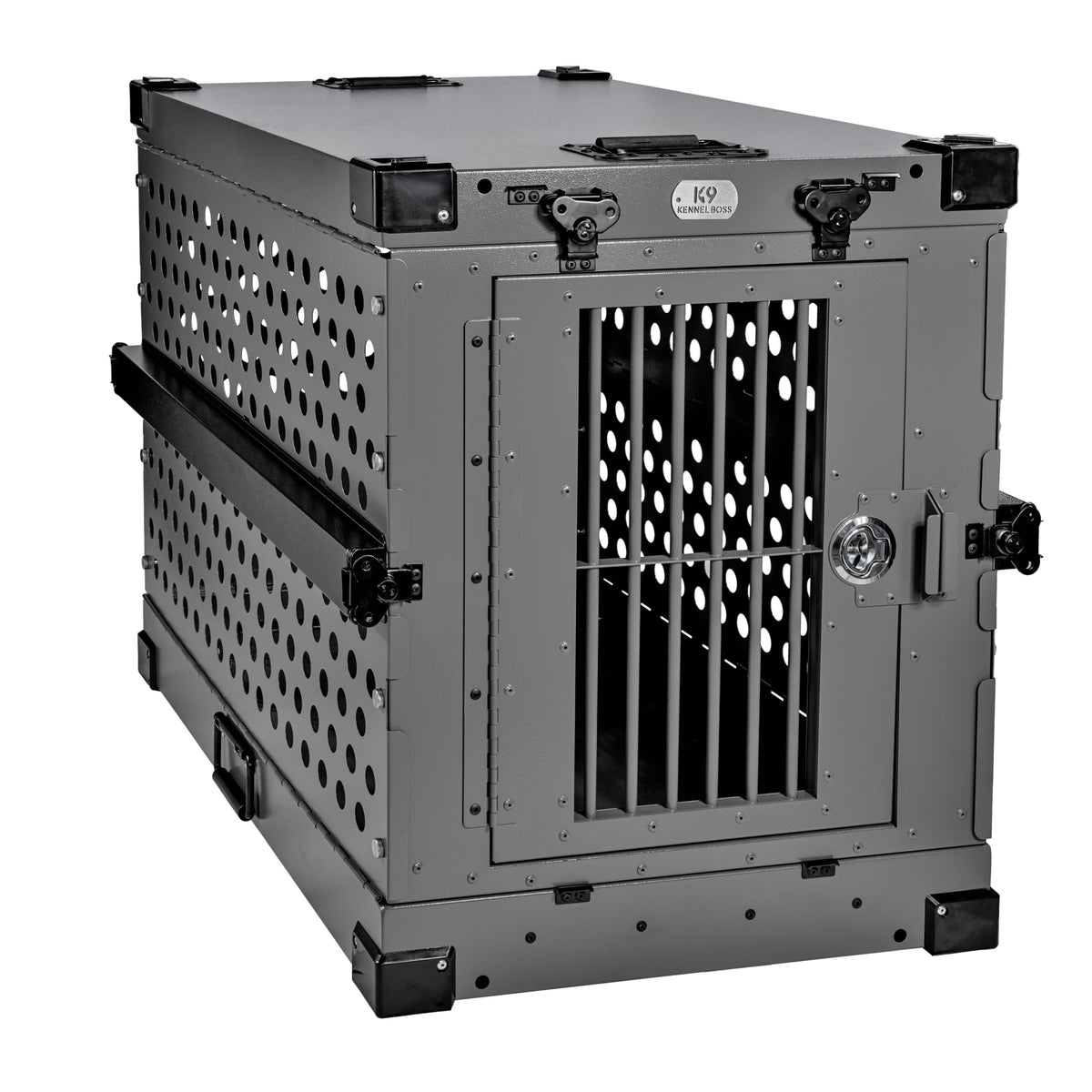 K9 Kennel Boss - Heavy Duty Fully Collapsible Powder-Coated Aluminum Dog Crate - Medium (Gray)