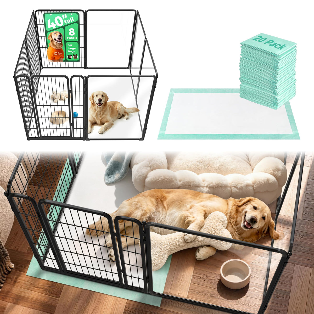 FXW AuraSpace Pro Acrylic & Wire Dog Playpen with Divider, 32"H, 12 Panels