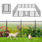 Garden Fence with Gate Metal Fencing Outdoor for Yard, 32in x147ft 64 Panels Outdoor Dog Fence Temporary Fence for Dogs Outside, Rustproof Garden Fencing Flower Bed Edging for Patio