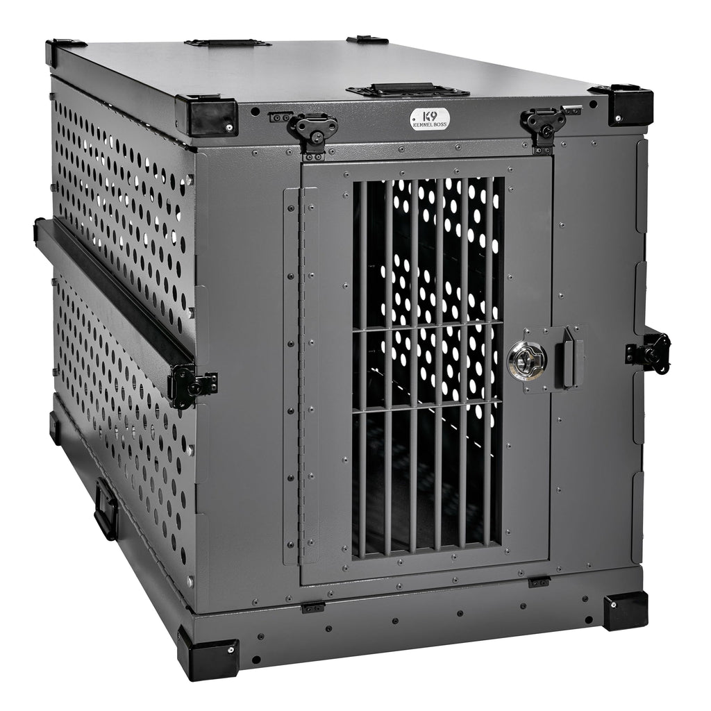 K9 Kennel Boss - Heavy Duty Fully Collapsible Powder-Coated Aluminum Dog Crate - Medium (Gray)