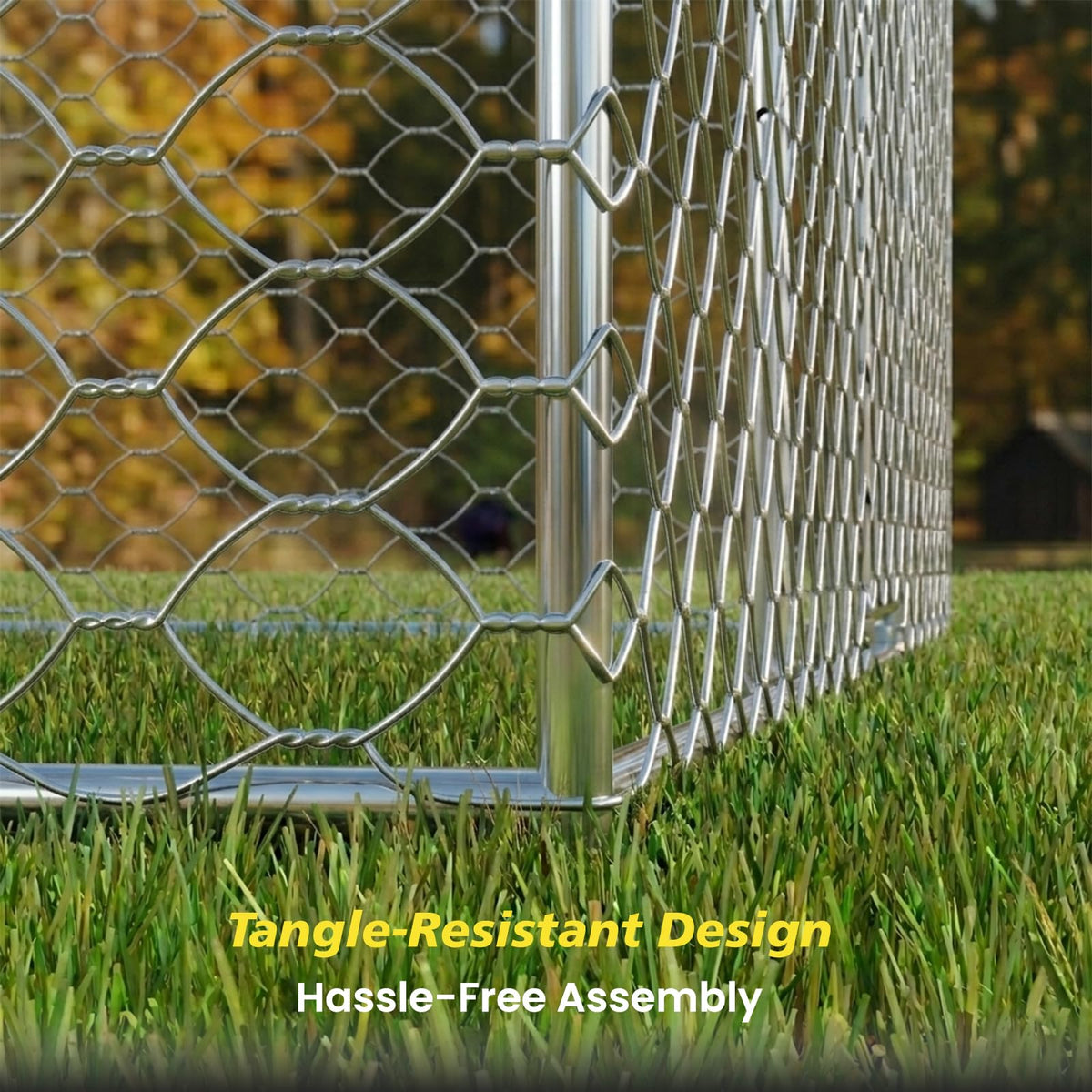 Large Outdoor Dog Kennel with Waterproof Canopy & Built-in Elevated Feeder, Heavy Duty Galvanized Steel Frame,Escape-Proof Chain Link Pet Playpen for Large Dogs, Adjustable Height Bowls (20x10 FT)