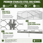 Large Outdoor Dog Kennel with Waterproof Canopy & Built-in Elevated Feeder, Heavy Duty Galvanized Steel Frame,Escape-Proof Chain Link Pet Playpen for Large Dogs, Adjustable Height Bowls (20x10 FT)