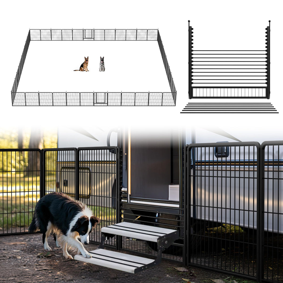FXW Instant Dog Playpen with RV Step Grid for RV Camping, 40"H, 32 Panels