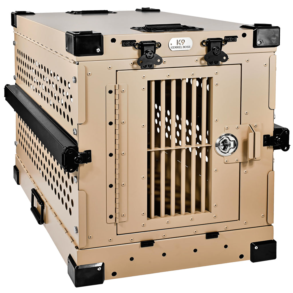 K9 Kennel Boss - Heavy Duty Fully Collapsible Powder-Coated Aluminum Dog Crate - Medium (Gray)