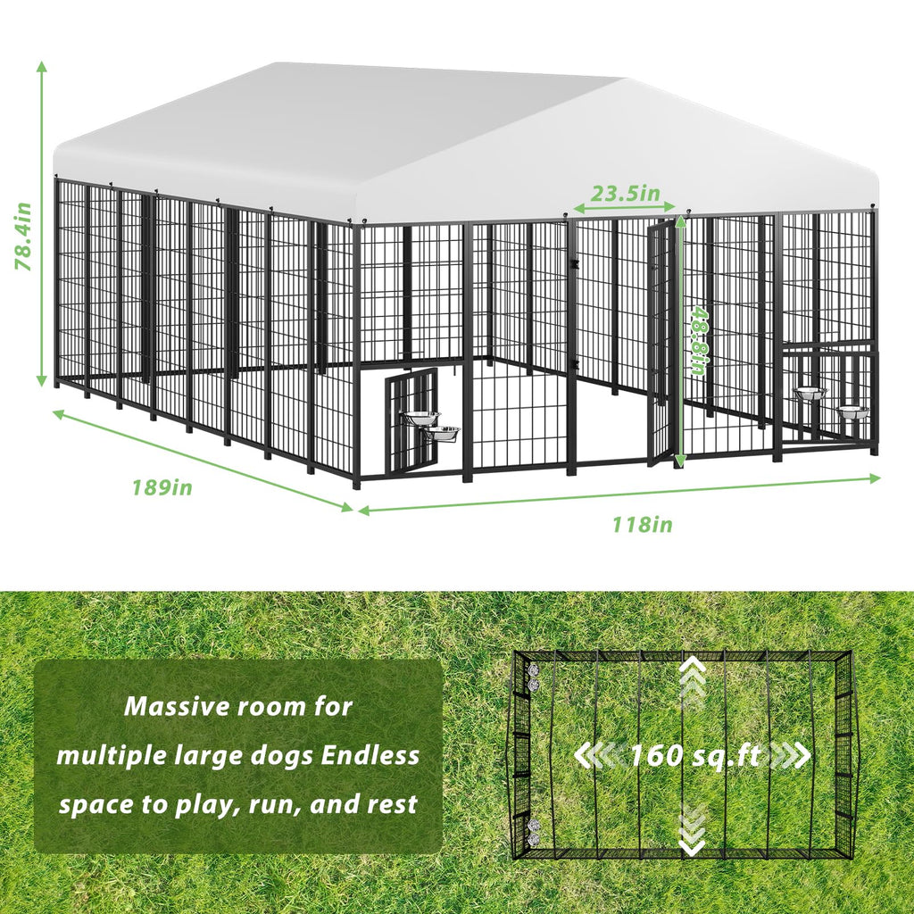 LOVMOR 16' x 10' Outdoor Dog Kennel with Roof for Large Dogs
