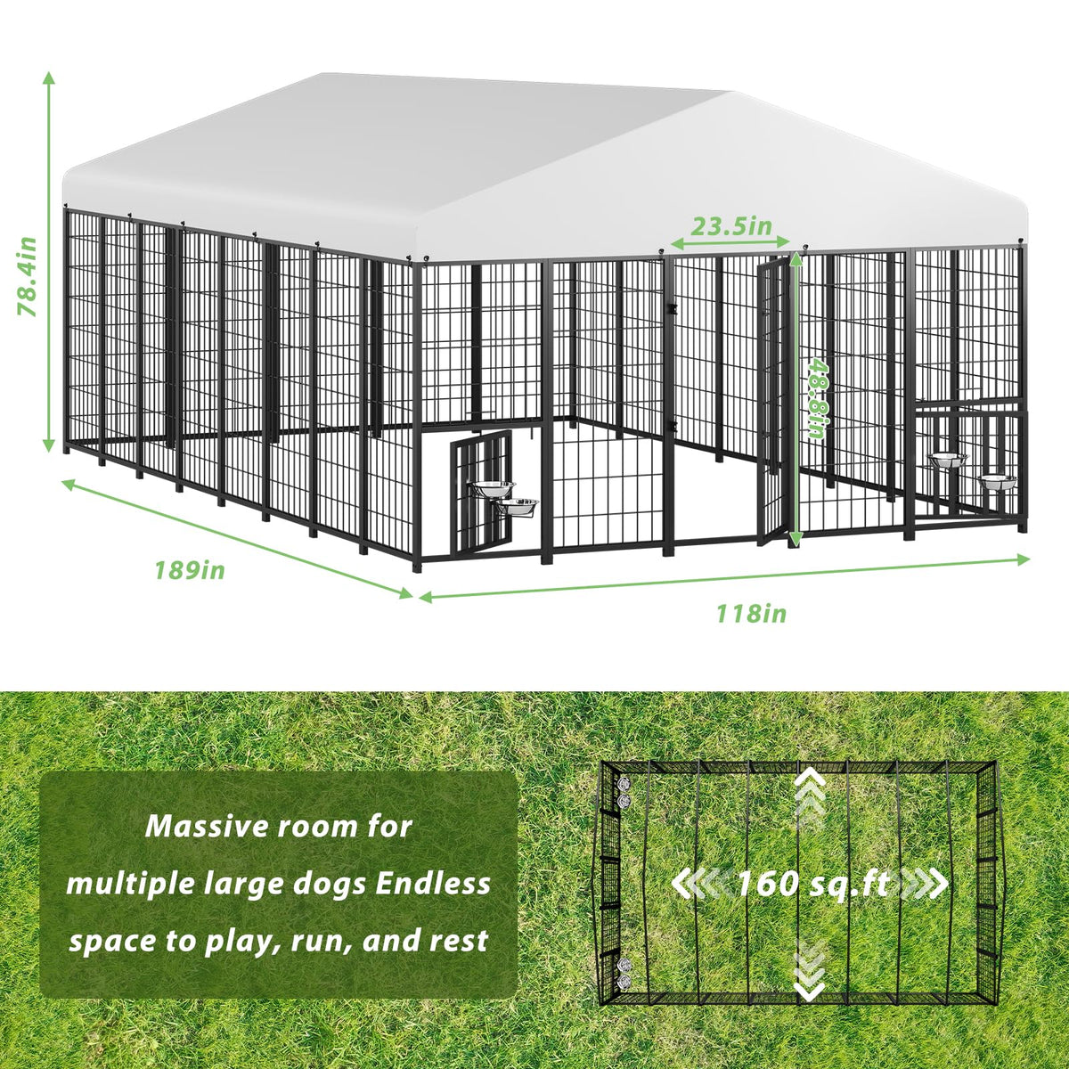 LOVMOR 16' x 10' Outdoor Dog Kennel with Roof for Large Dogs