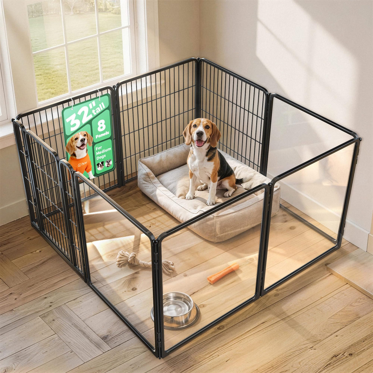 FXW AuraSpace Pro Acrylic & Wire Dog Playpen with Divider, 32"H, 12 Panels
