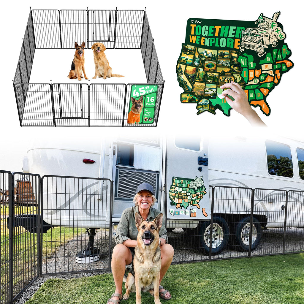FXW Instant Dog Playpen with RV Step Grid for RV Camping, 40"H, 32 Panels