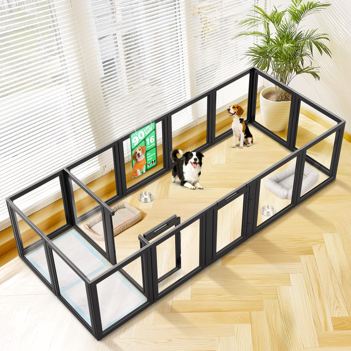 FXW AuraSpace Clear Acrylic Indoor Dog Playpen, 35"H, 16 Panels, White