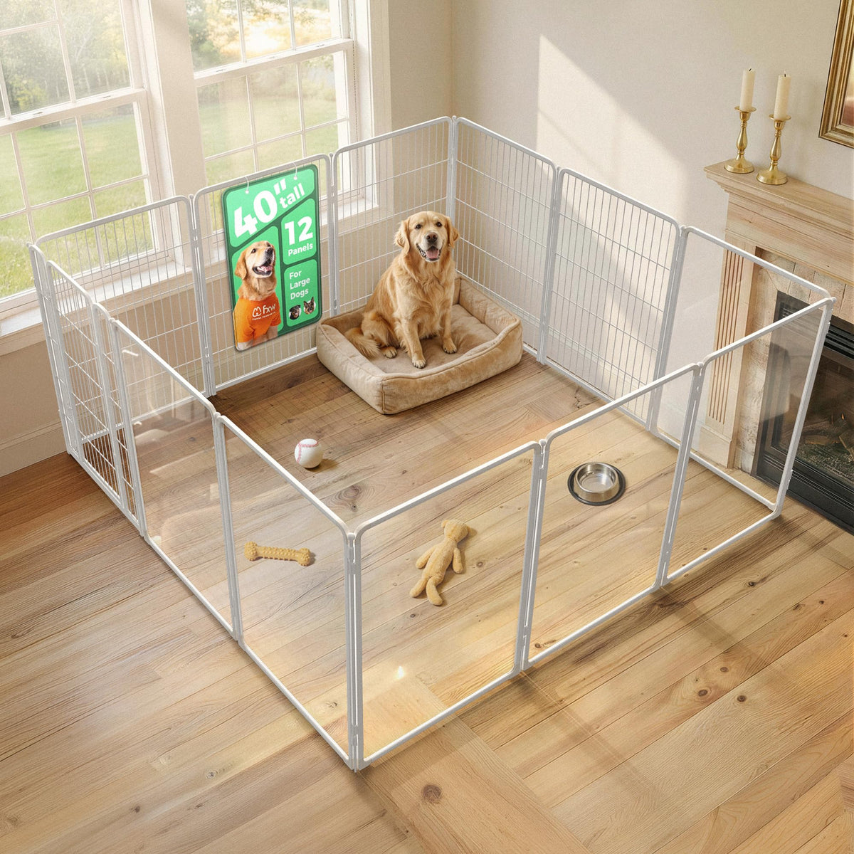 FXW AuraSpace Pro Acrylic & Wire Dog Playpen with Divider, 32"H, 12 Panels