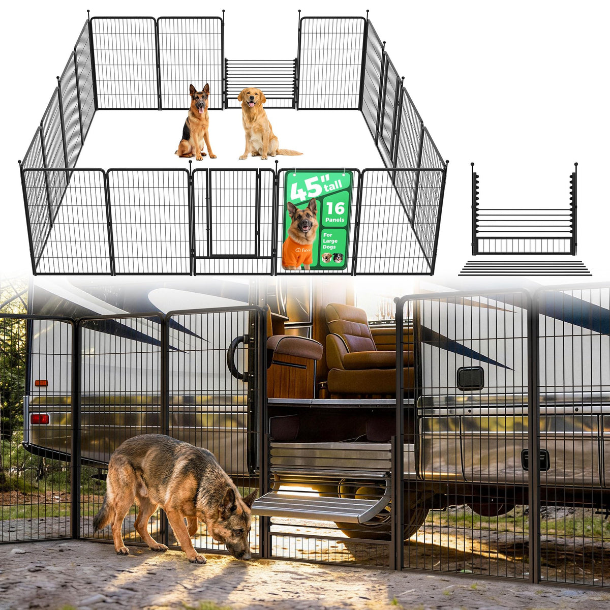 FXW Instant Dog Playpen with RV Step Grid for RV Camping, 40"H, 32 Panels
