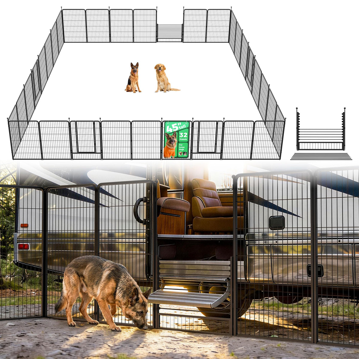 FXW Instant Dog Playpen with RV Step Grid for RV Camping, 40"H, 32 Panels