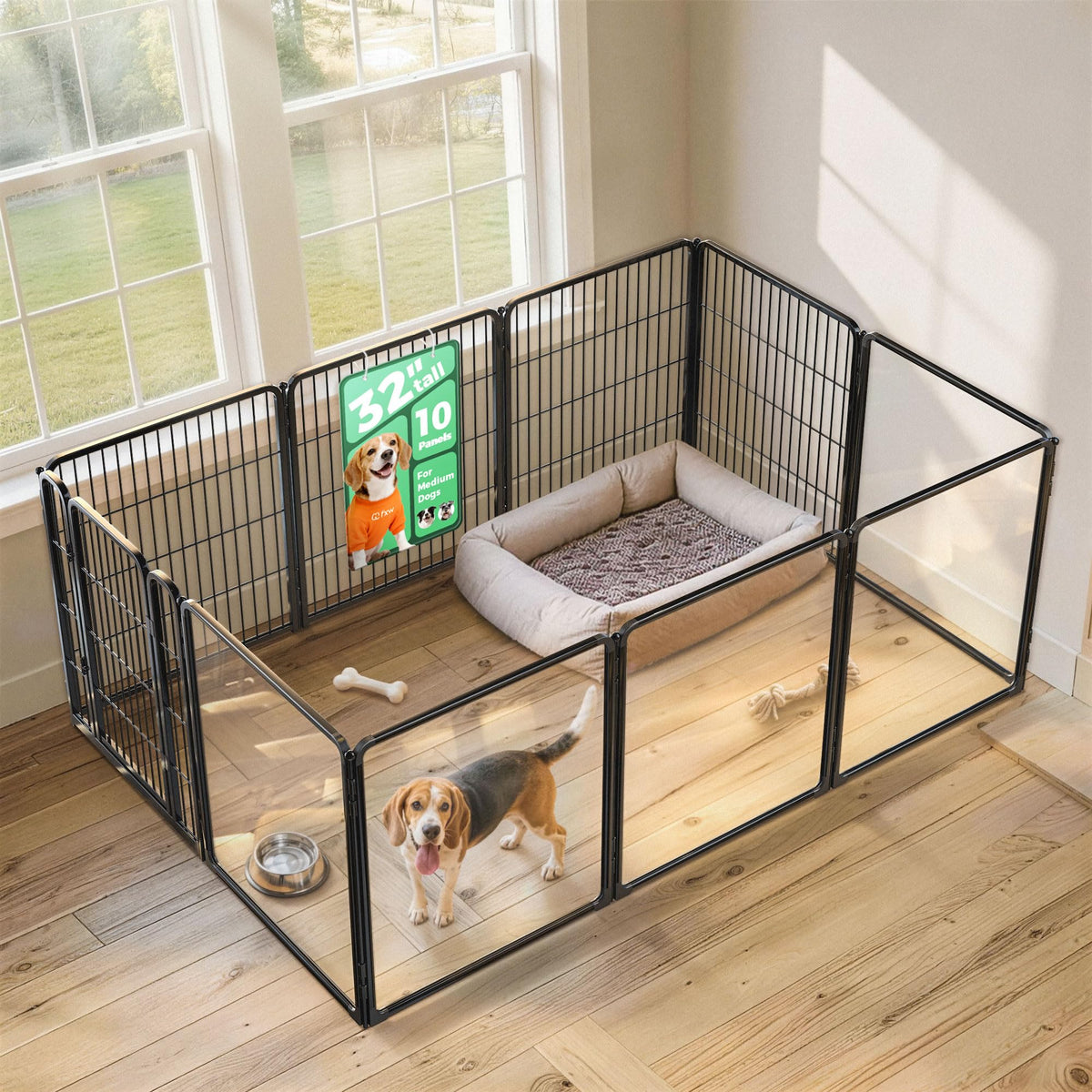 FXW AuraSpace Pro Acrylic & Wire Dog Playpen with Divider, 32"H, 12 Panels