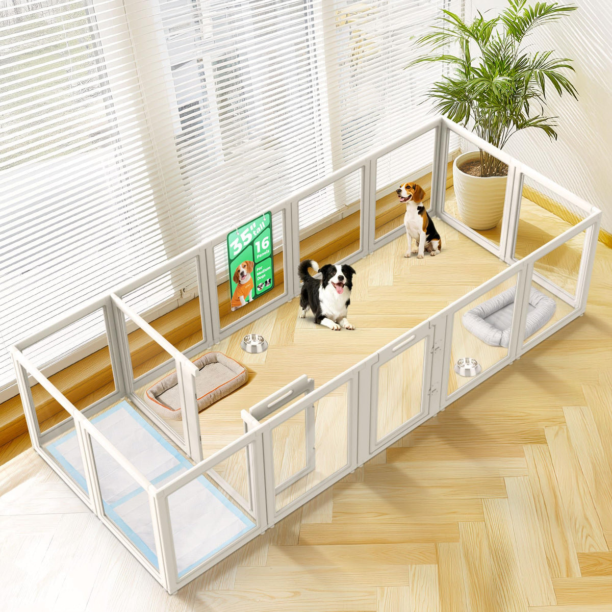 FXW AuraSpace Clear Acrylic Indoor Dog Playpen, 35"H, 16 Panels, White