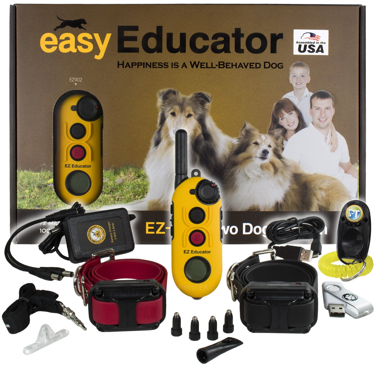 Educator EZ-902 E Collar for Dog Training with Remote - 1/2 Mile Range, Waterproof, 256 Blunt Stimulation Levels, Tone or Vibration Mode, Night Light for Small, Medium & Large Dogs (2 Dogs)